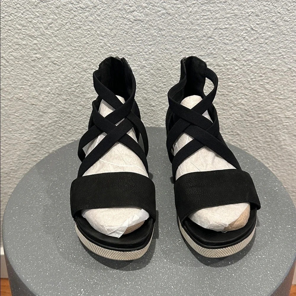 Eileen Fisher - Black Strappy Wedge Sandals